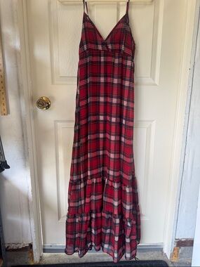 Forever 21 Red Plaid Maxi Dress with Adjustable Spaghetti Straps